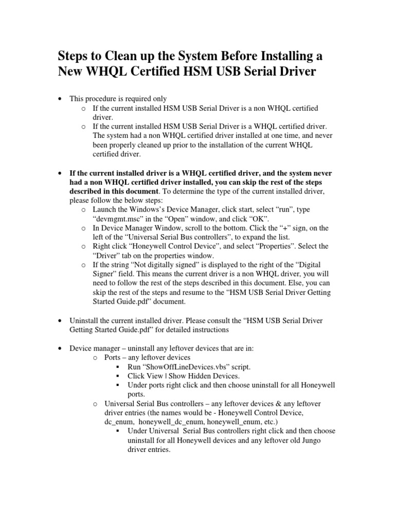 HSM USB Serial Driver - Clean Up Old Non WHQL Driver Install | PDF ...