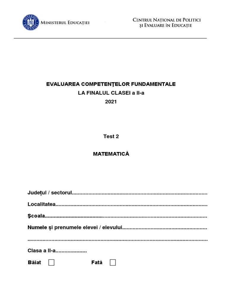 En II 2021 Matematica Test 2 | PDF