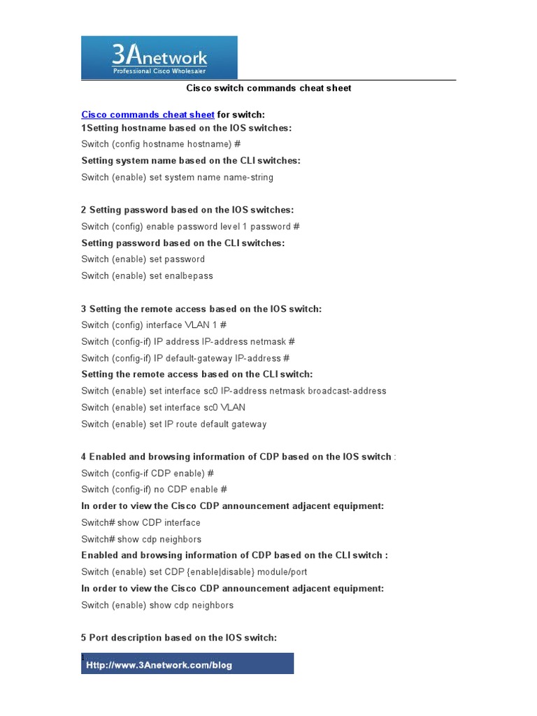 Cisco Switch Commands Cheat Sheet | PDF | Networking Standards | Cisco  Systems