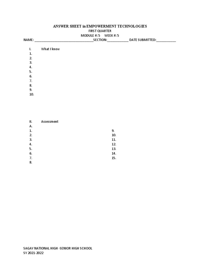 Empowerment Technologies Answer Sheet | PDF | Computers