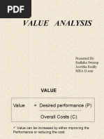 Value Analysis: Presented By: Radhika Swarup Jeevitha Reddy Mba Ii Sem