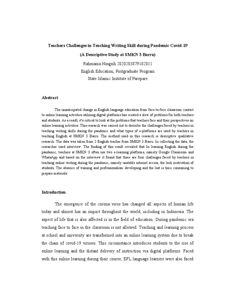 Teachers' Writing Challenges in Online Learning | PDF | Educational ...