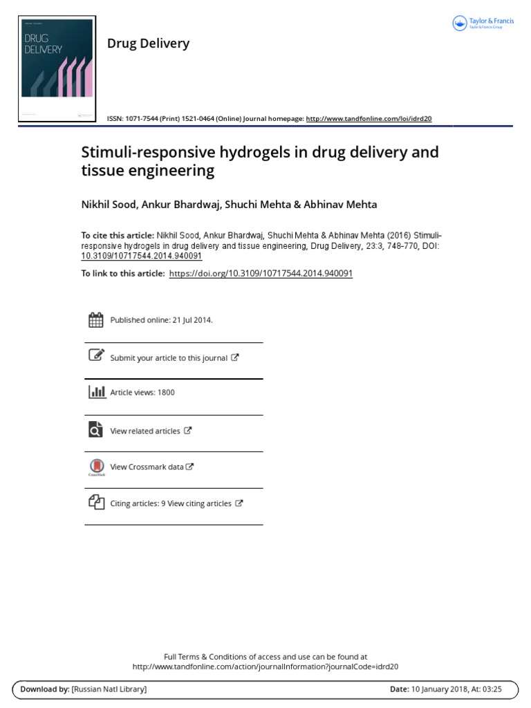 Stimuli Responsive Hydrogels in Drug Delivery and Tissue Engineering ...