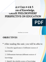 Unit # Unit # 4 & 5 Sources of Knowledge, Greek Philosophers' Perspective On Education