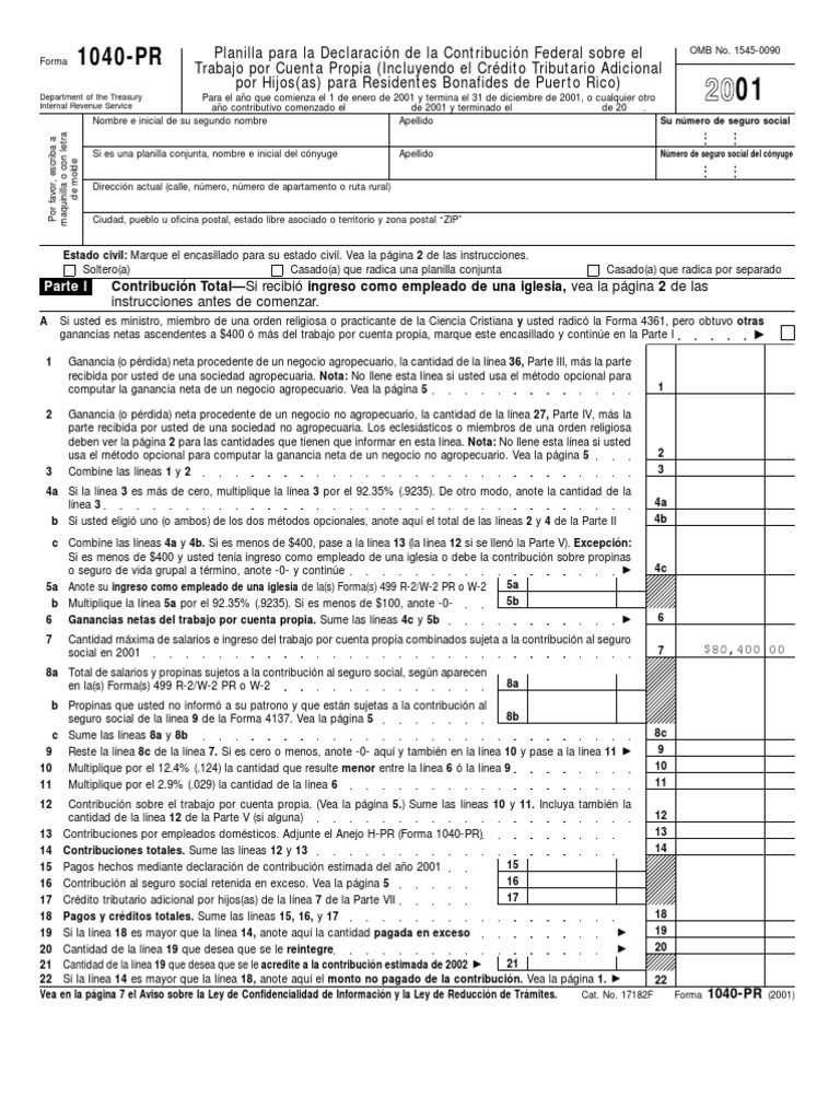 US Internal Revenue Service: f1040pr - 2001 | PDF | Contabilidad ...