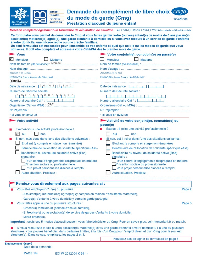 Les Cahiers Du Rsa Page De Garde Complément Mode de Garde (CMG) - Cerfa 1232304 | PDF | Salaires | Mode de  garde d'enfant