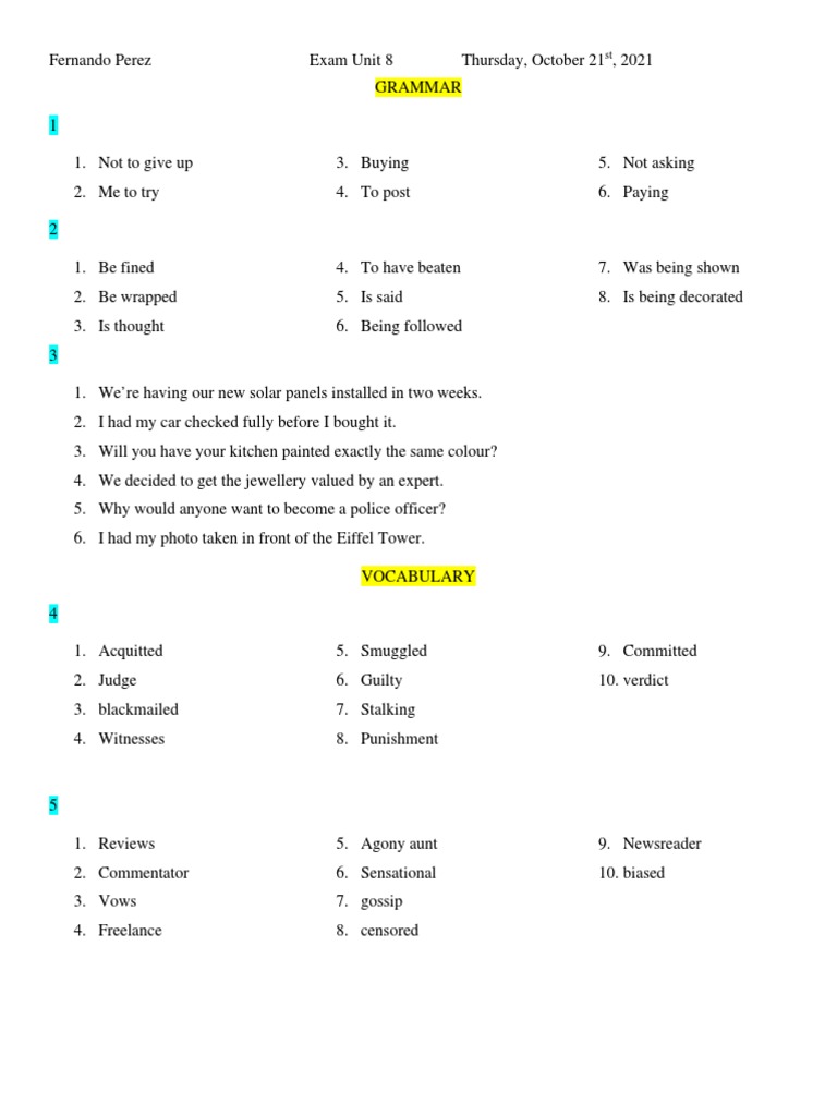 Fernando Pérez Exam Unit 8 | PDF | Criminal Law | Crimes