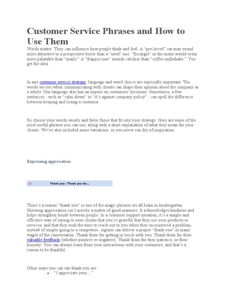 Customer Service Phrases and How To Use Them Descargar gratis PDF
