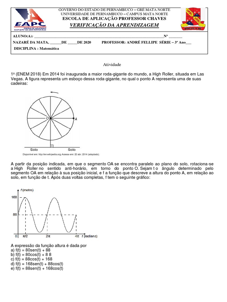 Atividade Função Trigonométrica Questões ENEM 1 3 1 2 | PDF | Função ...