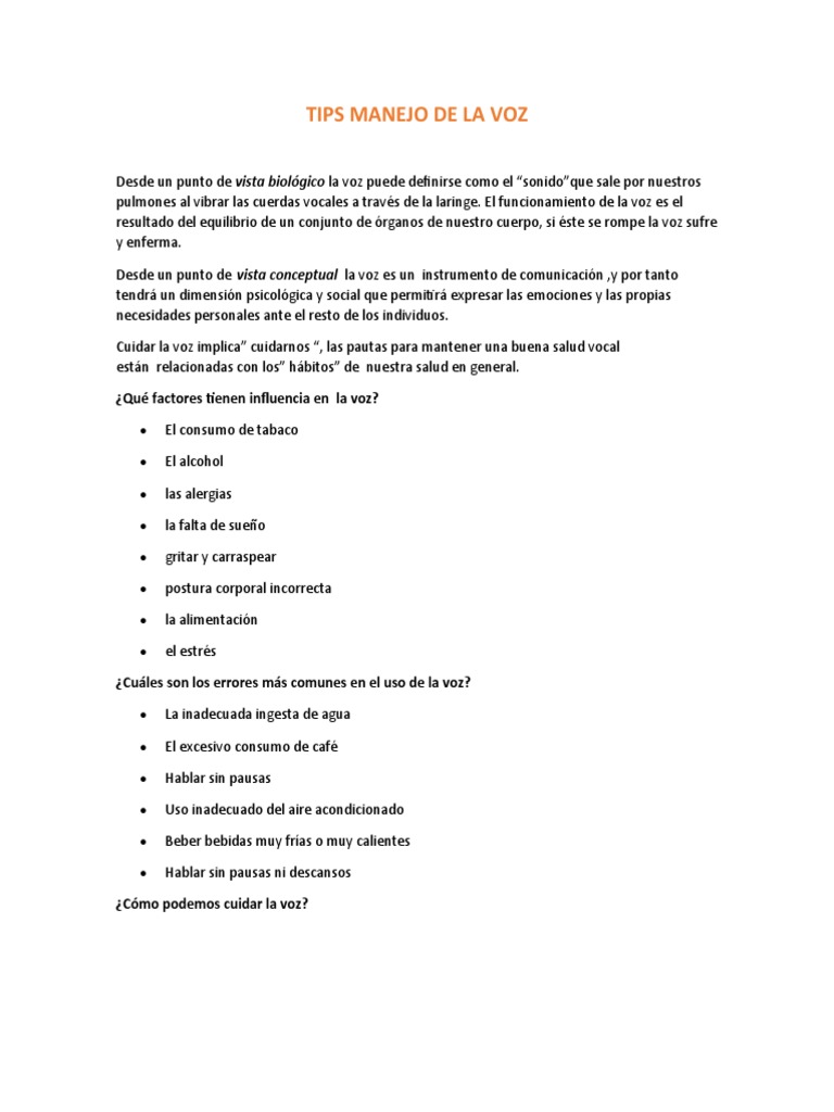 Tips Manejo de La Voz | PDF | Sonido | Respiración