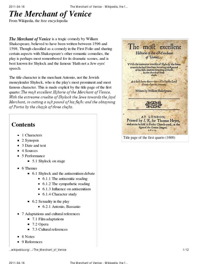 The Merchant of Venice - Wikipedia, The Free Encyclopedia | PDF | The