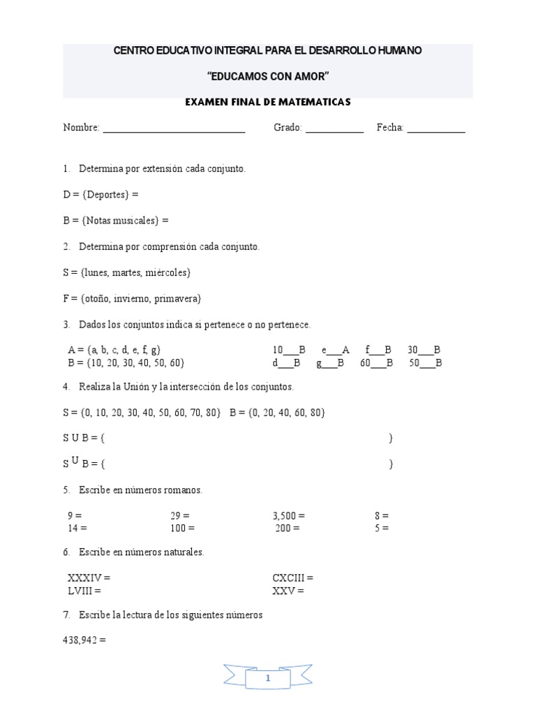 Examen Final de Matemáticas 2023 | PDF | División (Matemáticas ...