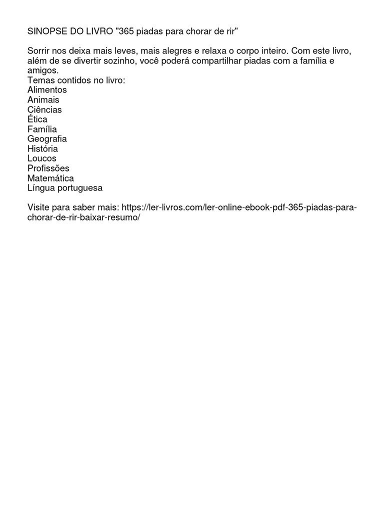 365 Piadas Para Chorar De Rir Pdf