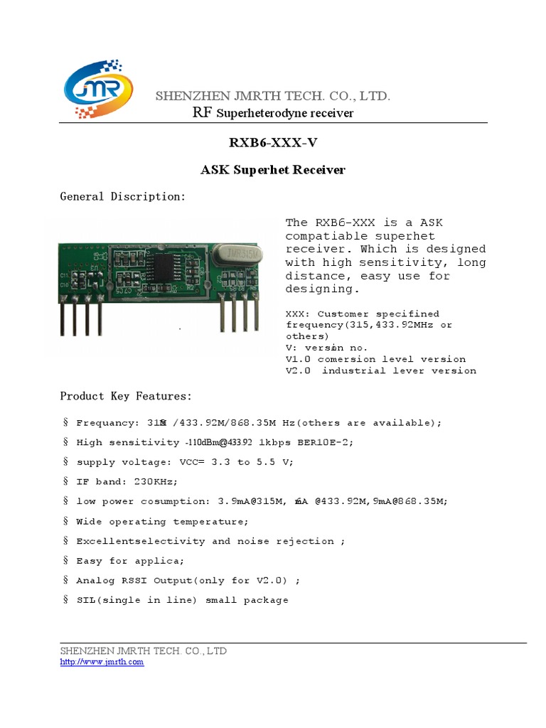 Récepteur Superhétérodyne RF RXB6-XXX | PDF