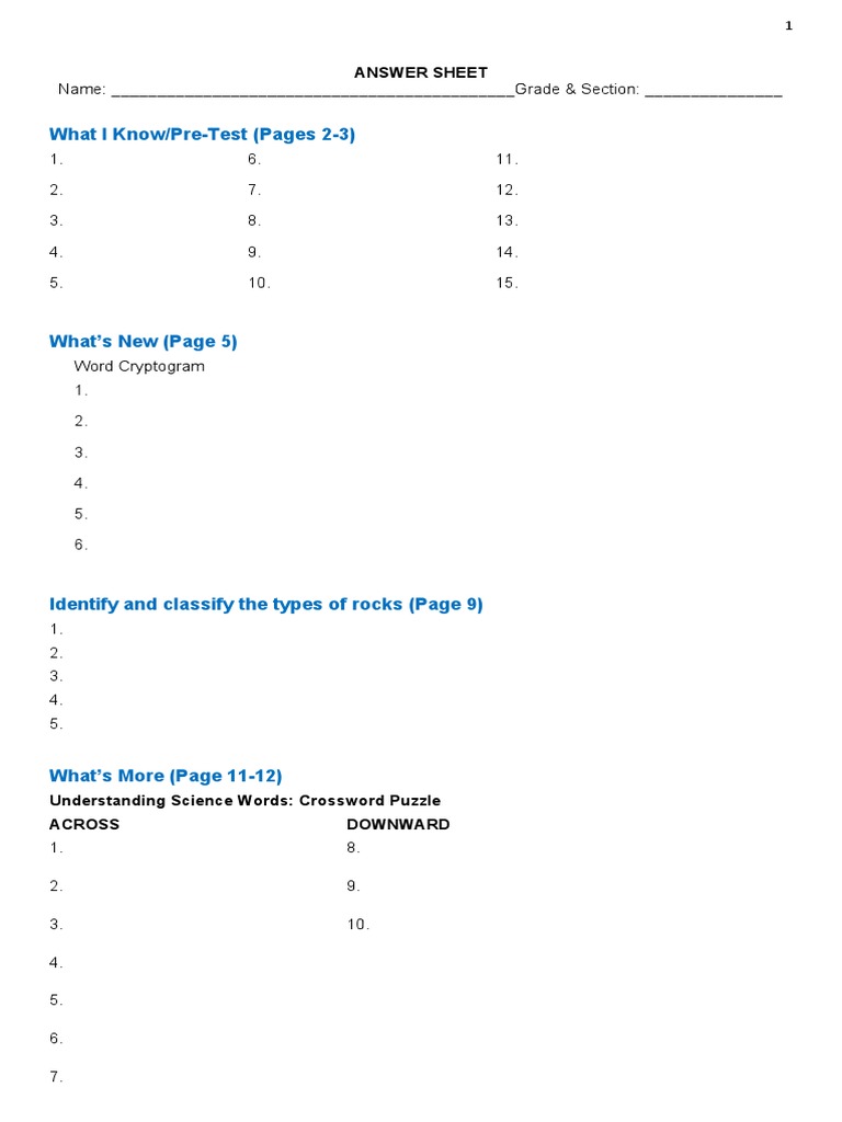 Earth and Life Science Answer Sheet Module 4 PDF