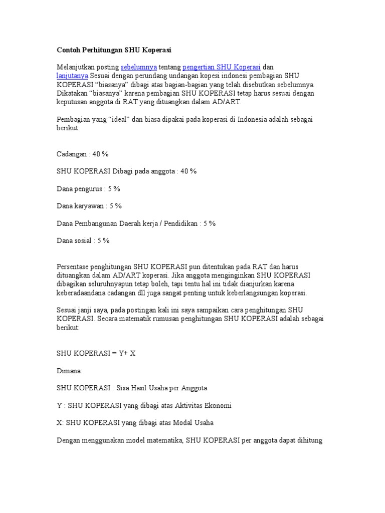Contoh Soal Perhitungan Shu Koperasi Simpan Pinjam Dunia