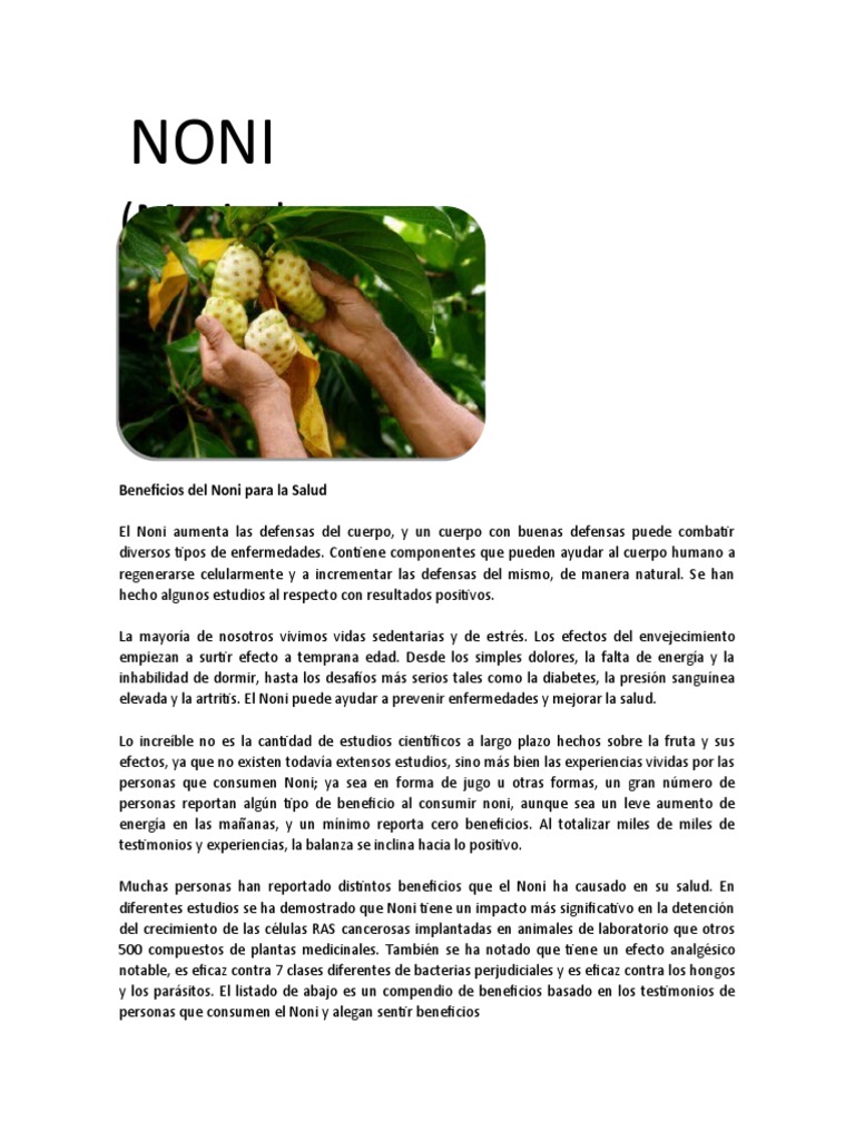 Beneficios Del Noni para La Salud PDF Insulina Diabetes