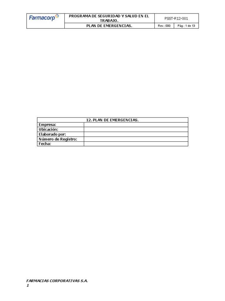 Plan de Emergencias para Farmacias S.A. | PDF | Primeros auxilios ...