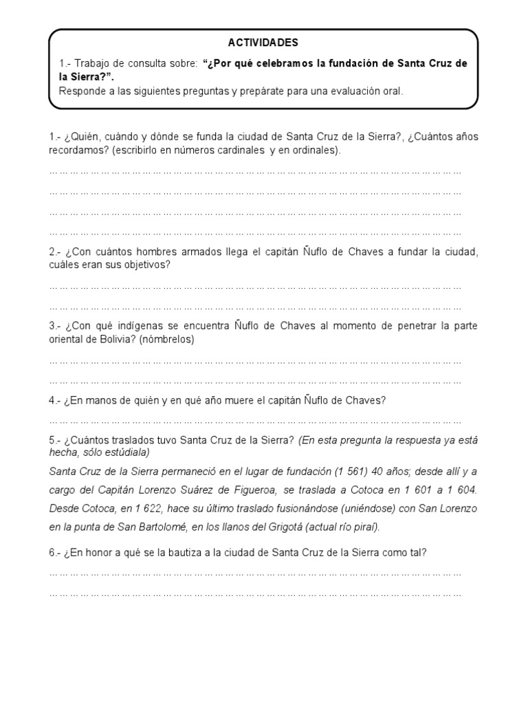 Historia de la Fundación de Santa Cruz | PDF