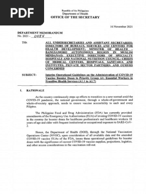 DOH guidelines on COVID-19 booster shots