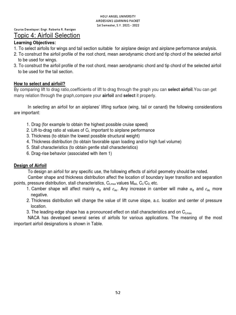 2021-2022 1st Sem AIRDESIGN1 LP 3 | PDF | Airfoil | Lift (Force)