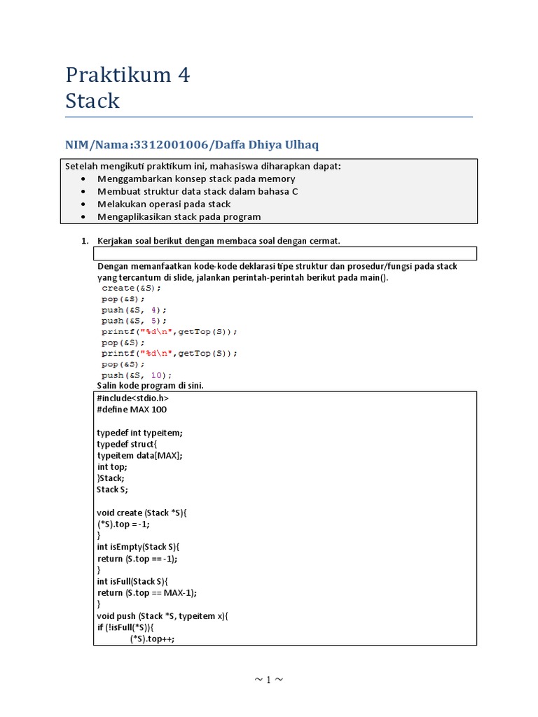 Praktikum Stack oleh Daffa Dhiya Ulhaq | PDF | Komputer