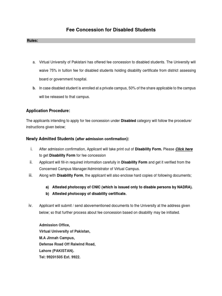 Fee Concession For Disabled Students | PDF | Finance & Money Management
