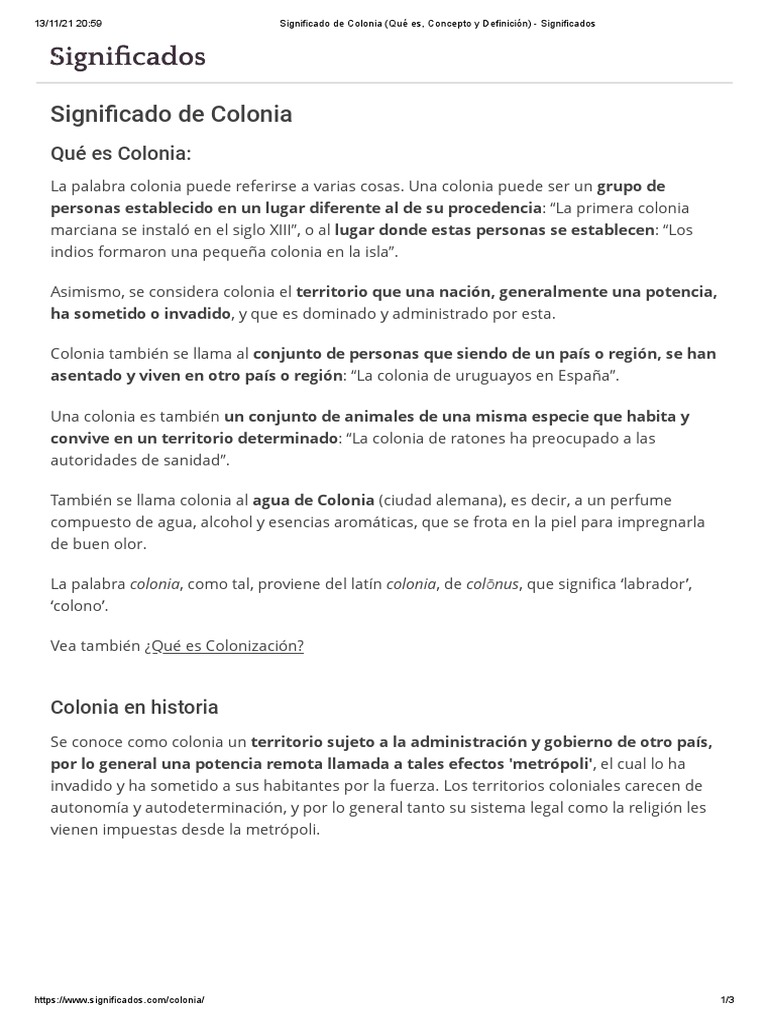 Significado de Colonia (Qué Es, Concepto y Definición) - Significados ...