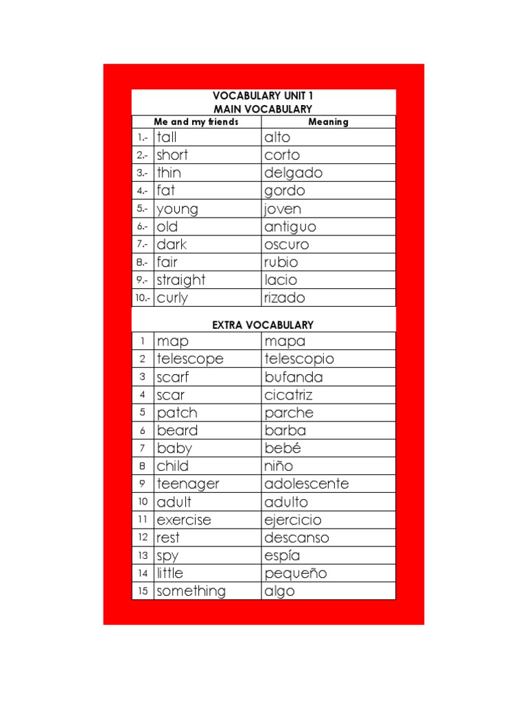 VOCABULARY UNIT 1 Second Grade | PDF