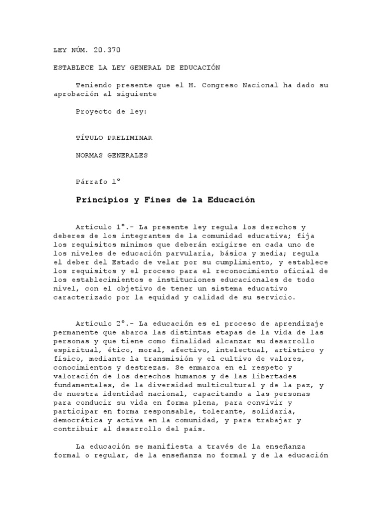 Ley General de Educación en Chile | PDF | Educación de la primera ...