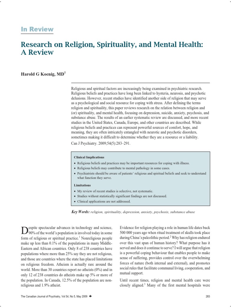 Religion, Spirituality, and Mental Health Review | PDF | Mental ...