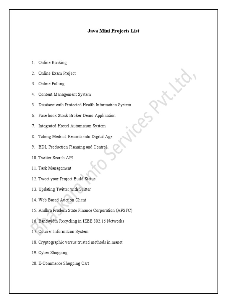 Java Mini Projects List | PDF