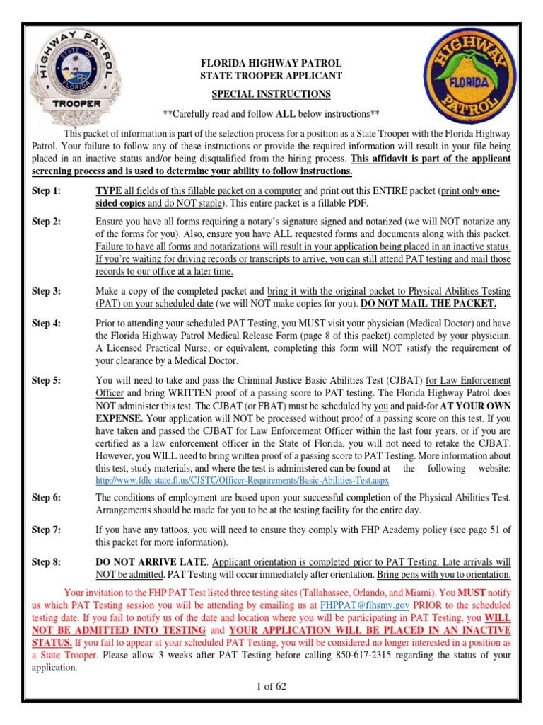 FHP State Trooper Application Instructions | PDF | Notary Public ...