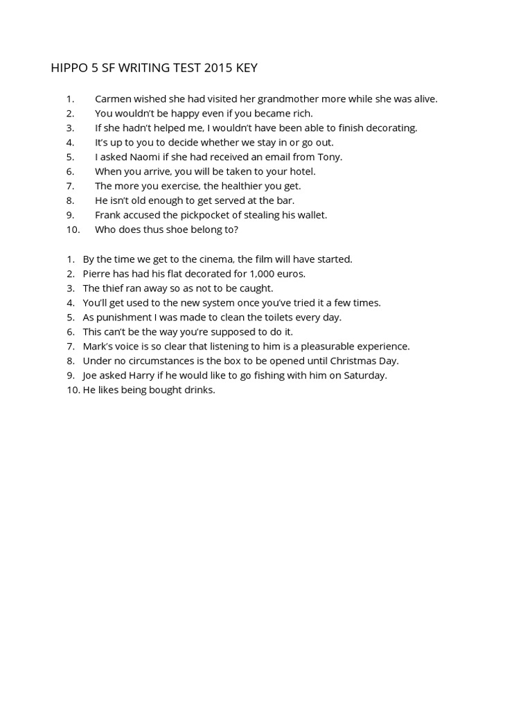 Hippo 5 Writing 2015 Key | PDF