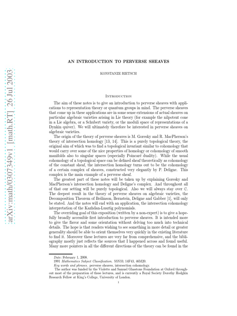 KRietsch Perverse Sheaves PDF Mathematical Concepts Category Theory