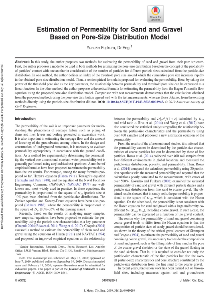 Estimation of Permeability For Sand and Gravel Based On Pore-Size ...