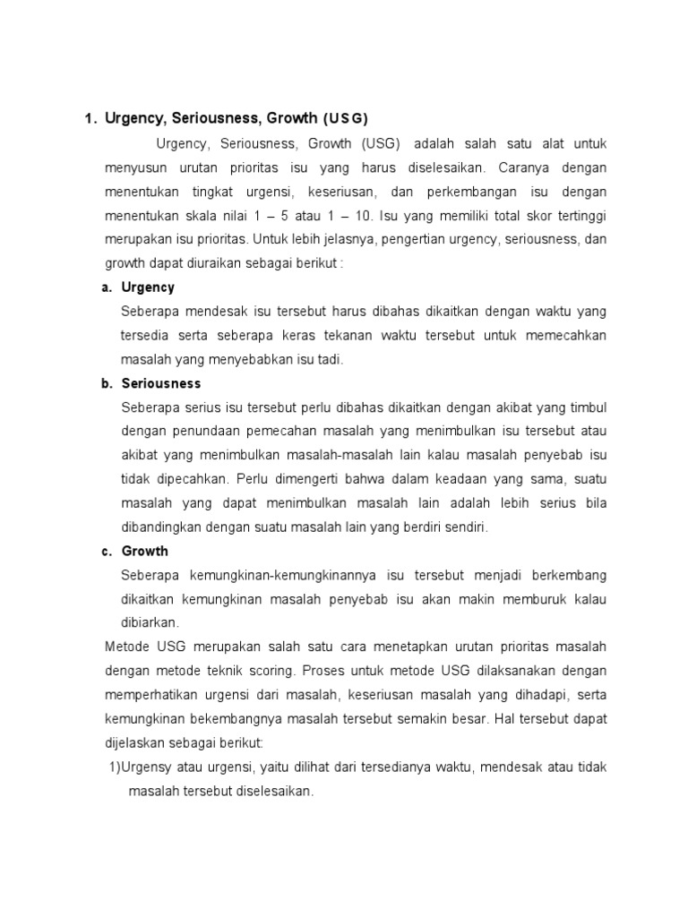 Metode USG untuk Prioritas Masalah | PDF | Karier & Perkembangan