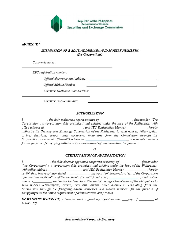 MC28 SEC Annex D Submission Form | PDF | U.S. Securities And Exchange ...