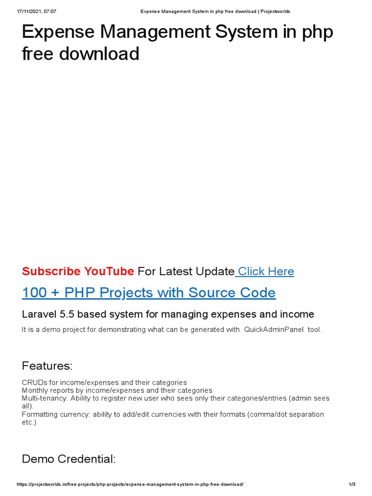 Expense Management System in PHP Free Download - Projectworlds | PDF ...