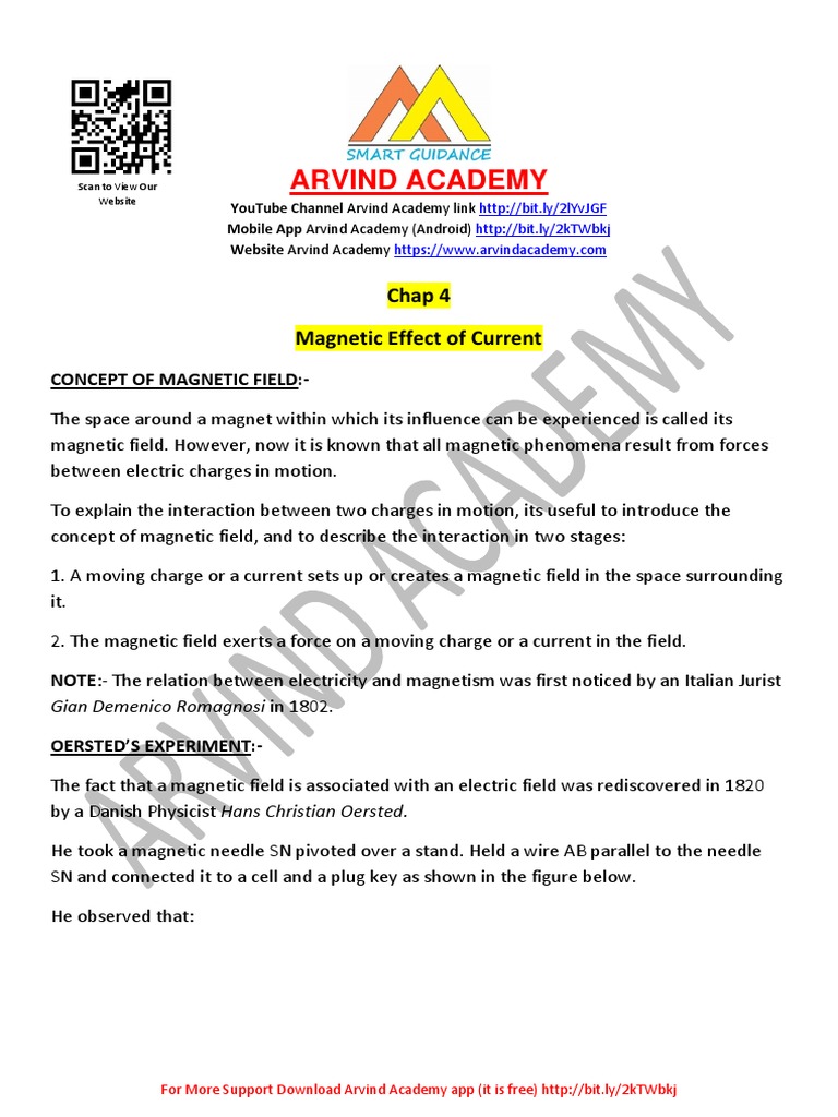 Magnetic Effect of Current Notes | PDF | Magnetic Field | Force