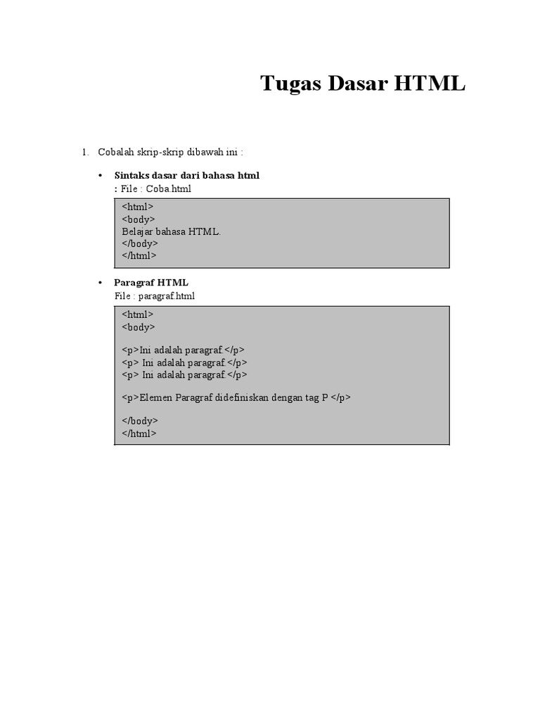Tugas Praktikum Dasar HTML | PDF | Karier & Perkembangan | Komputer