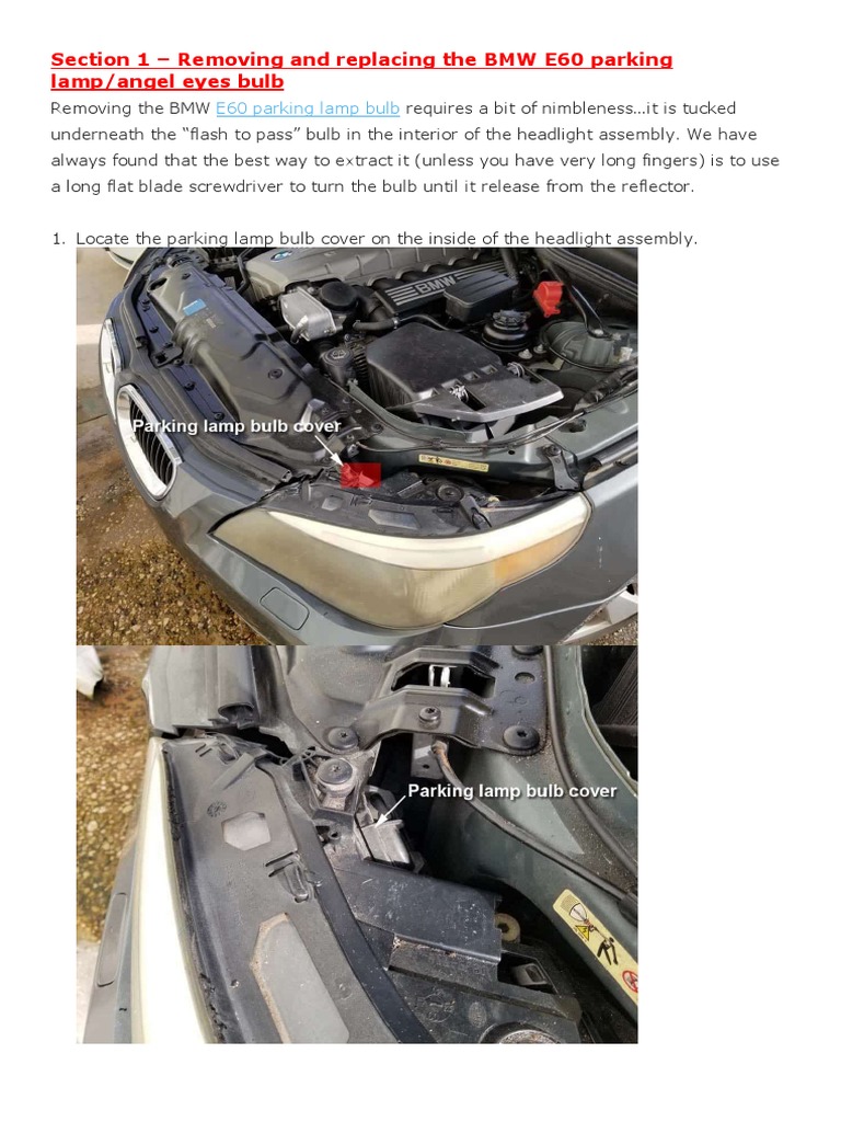BMW E60 Angel Parking Light Replacement Procedure | PDF