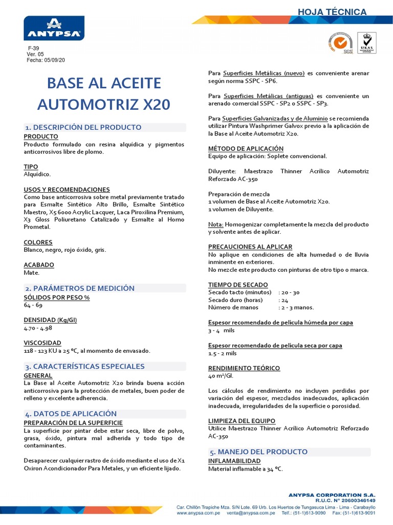 Base Anticorrosiva Automotriz X20 | PDF | Pintar | Sustancias químicas