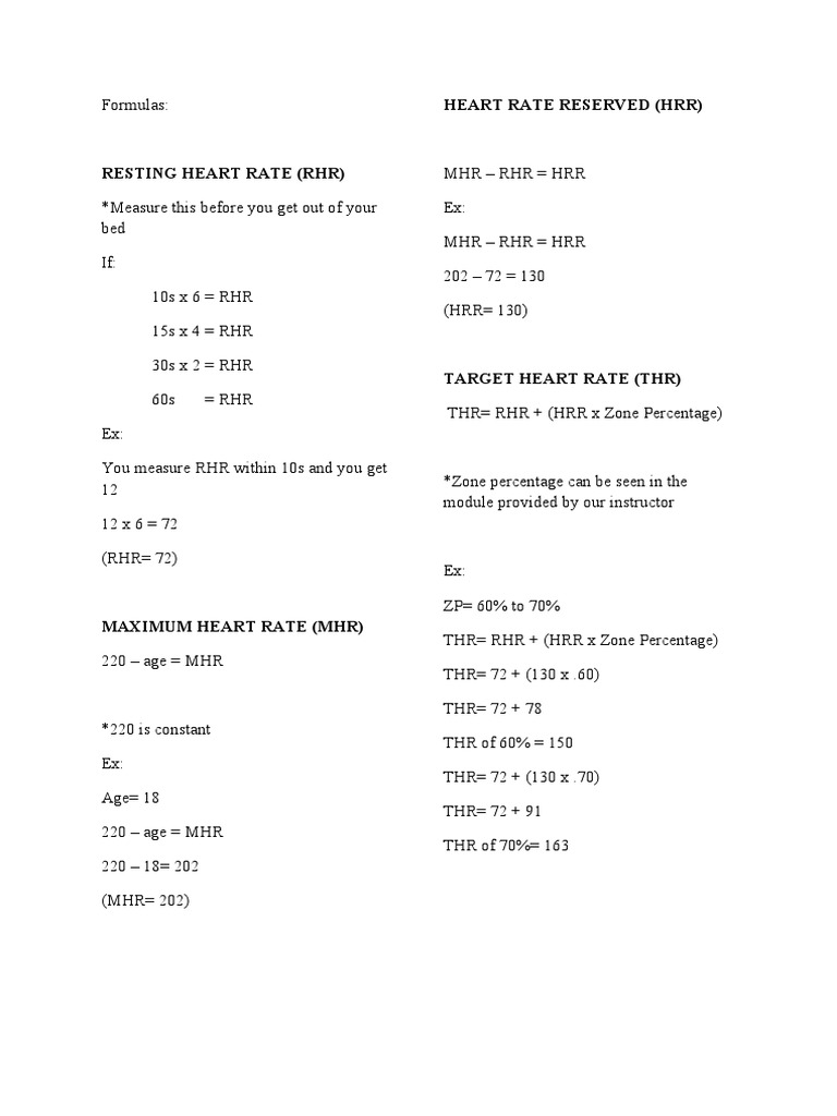 Heart Rate Calculation Formulas | PDF
