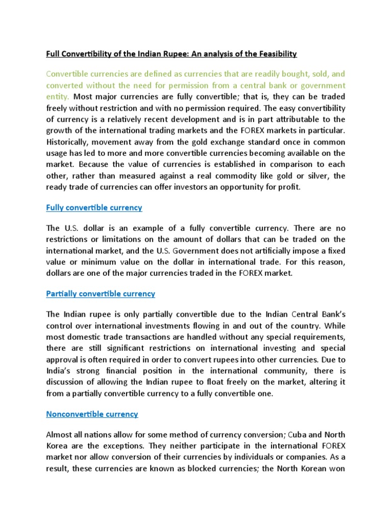 Feasibility of Indian Rupee Convertibility | PDF | Floating Exchange ...