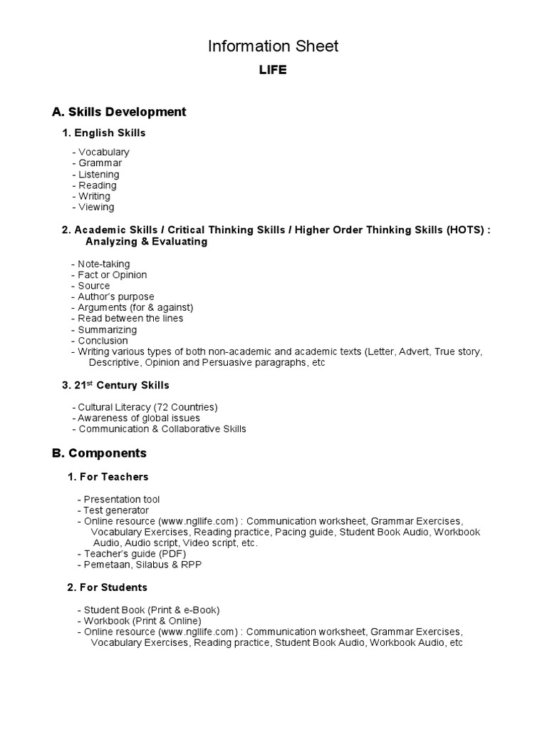 Life-Information Sheet | PDF