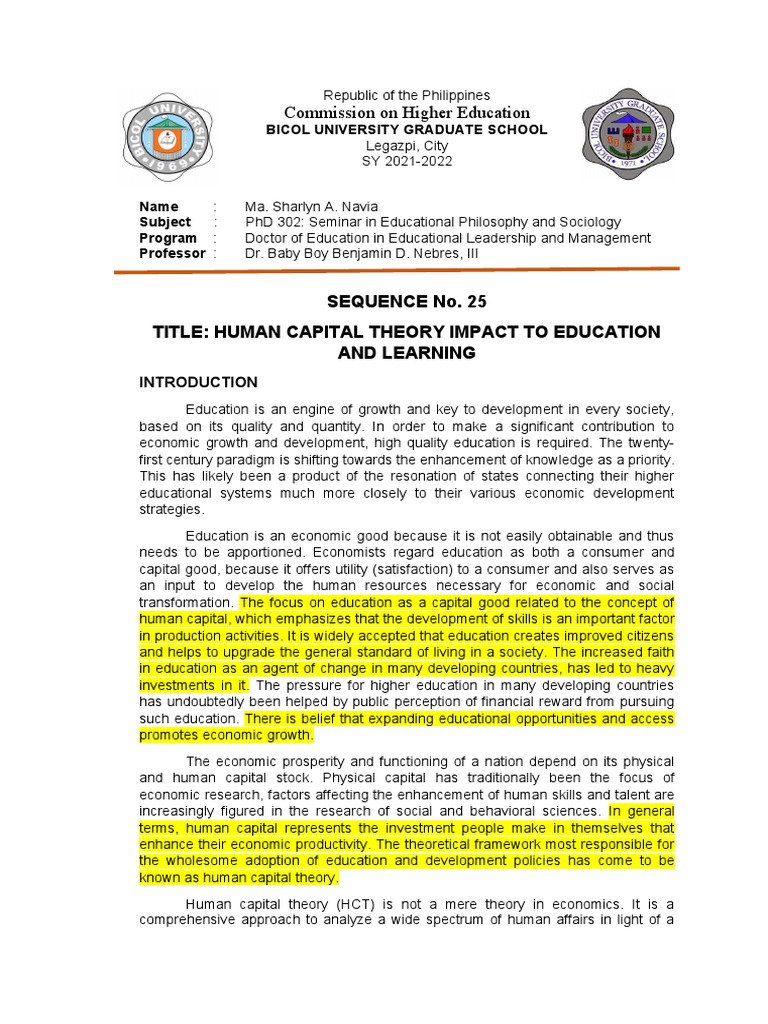 Navia - Sequence No. 25 - Human Capital Theory Impact To Education and ...