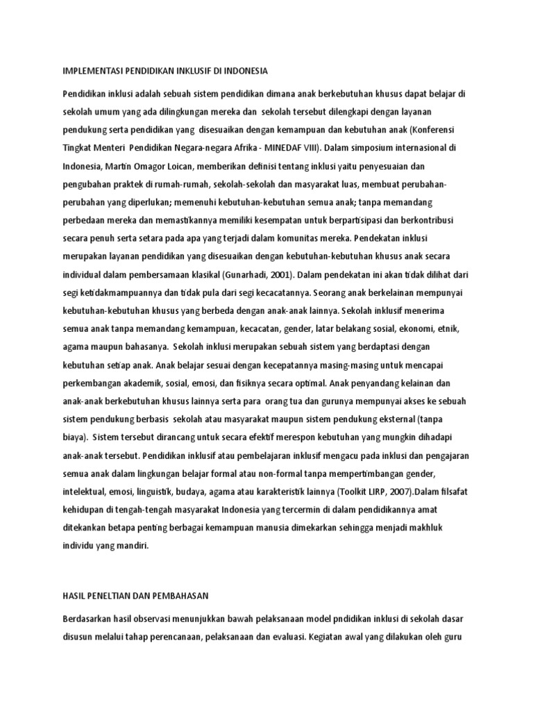 Implementasi Pendidikan Inklusif di SD | PDF | Karier & Perkembangan ...