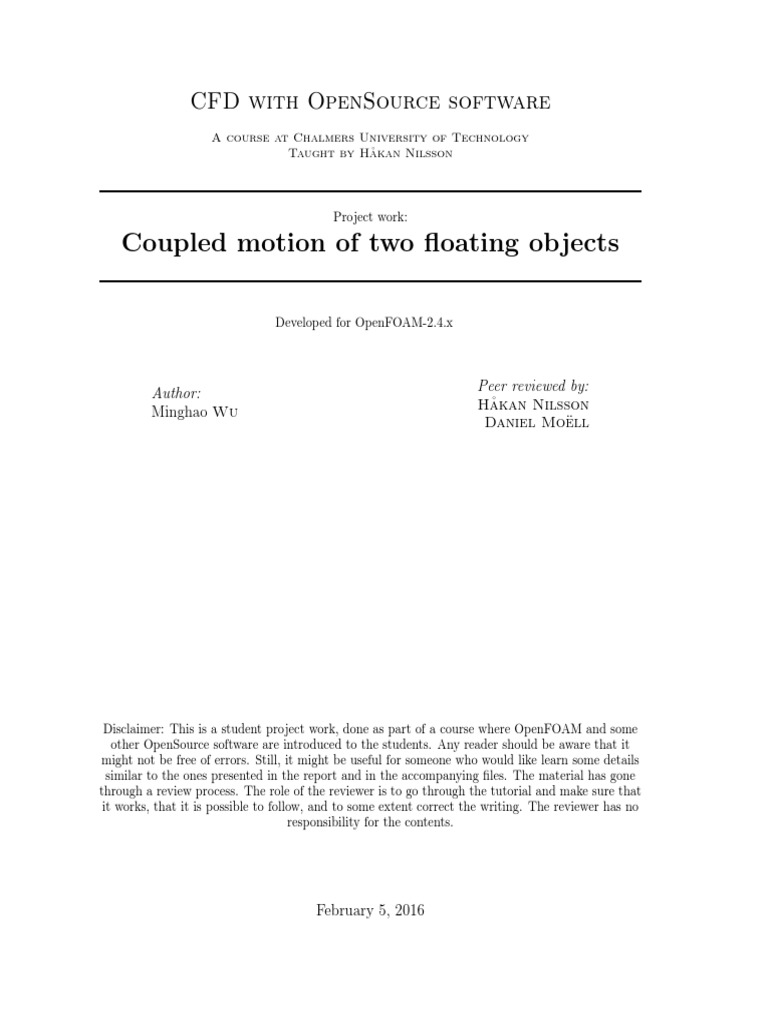 Coupled Motion of Floating Objects in OpenFOAM | PDF | Rotation Around ...