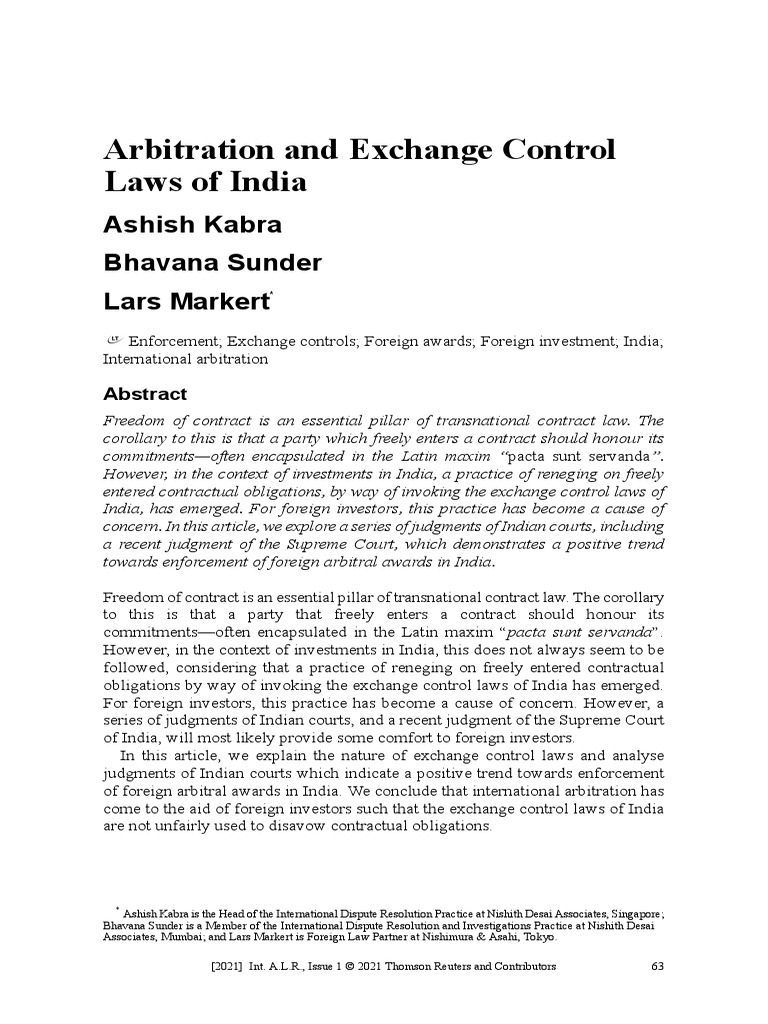 Arbitration and Exchange Control Laws of India PDF Guarantee Economies